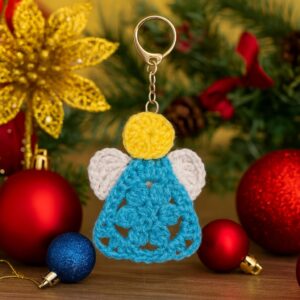 Handmade Crochet Christmas Angel (Design 1) Keychain