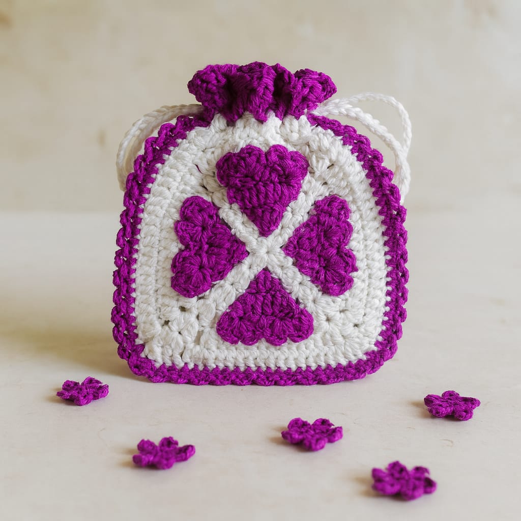 Handmade Crochet Purple Heart Designer Potli